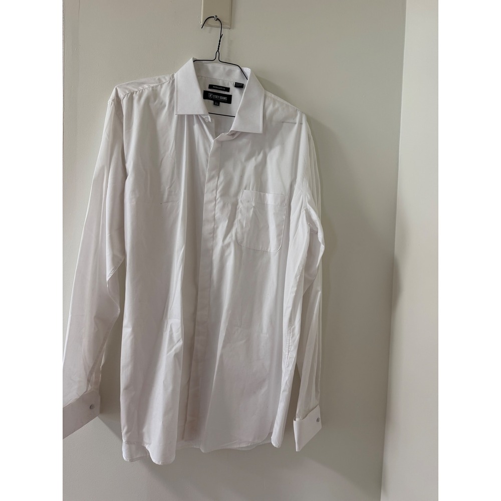 Stacy Adams Dress Shirt Mens 17.5 38/39 White Good French Cuff Regular Fit